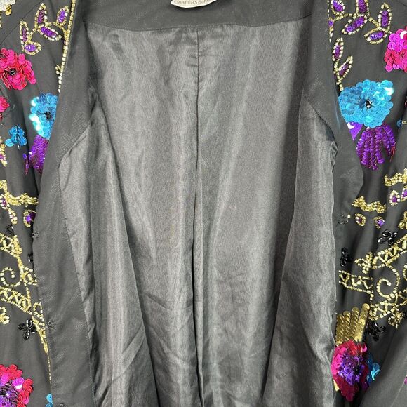 Vintage Draper’s & Damon’s 1X Silk Sequin Beaded Floral Jacket Black Glam - Picture 16 of 16